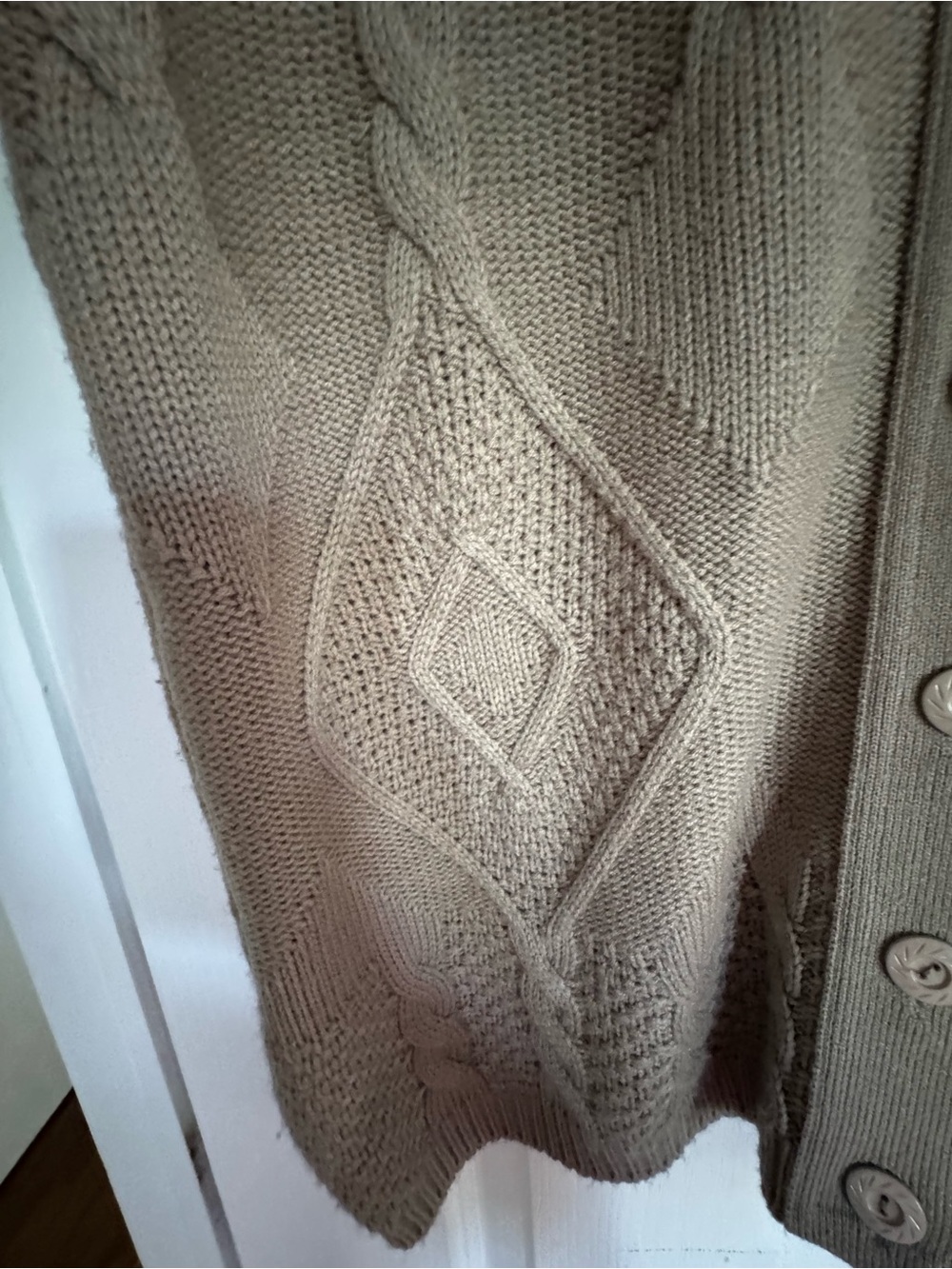 Taupe Cable Knit Button-Up Cardigan. Ptp 23 inches - Picture 4 of 8